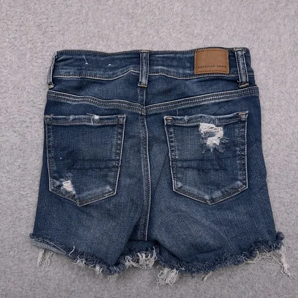 American Eagle Denim Jean Shorts Women's 0‎ Hi-Rise Shortie Distressed Stretch - Picture 9 of 10